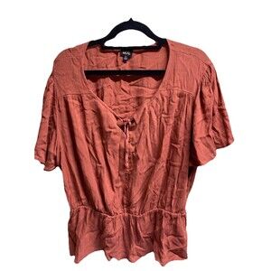 Lee Women's Short Sleeved Blouse Plus 2X Burnt Sienna Cottage Granny Core